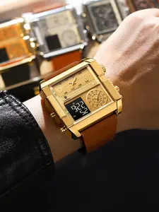 Luxury Men's Watch, Night Light, Date and Week Display, Alloy Dial, Leather Strap, Elegant Digital Multifunctional Watch, Casual Fashion Watch, Casual Style