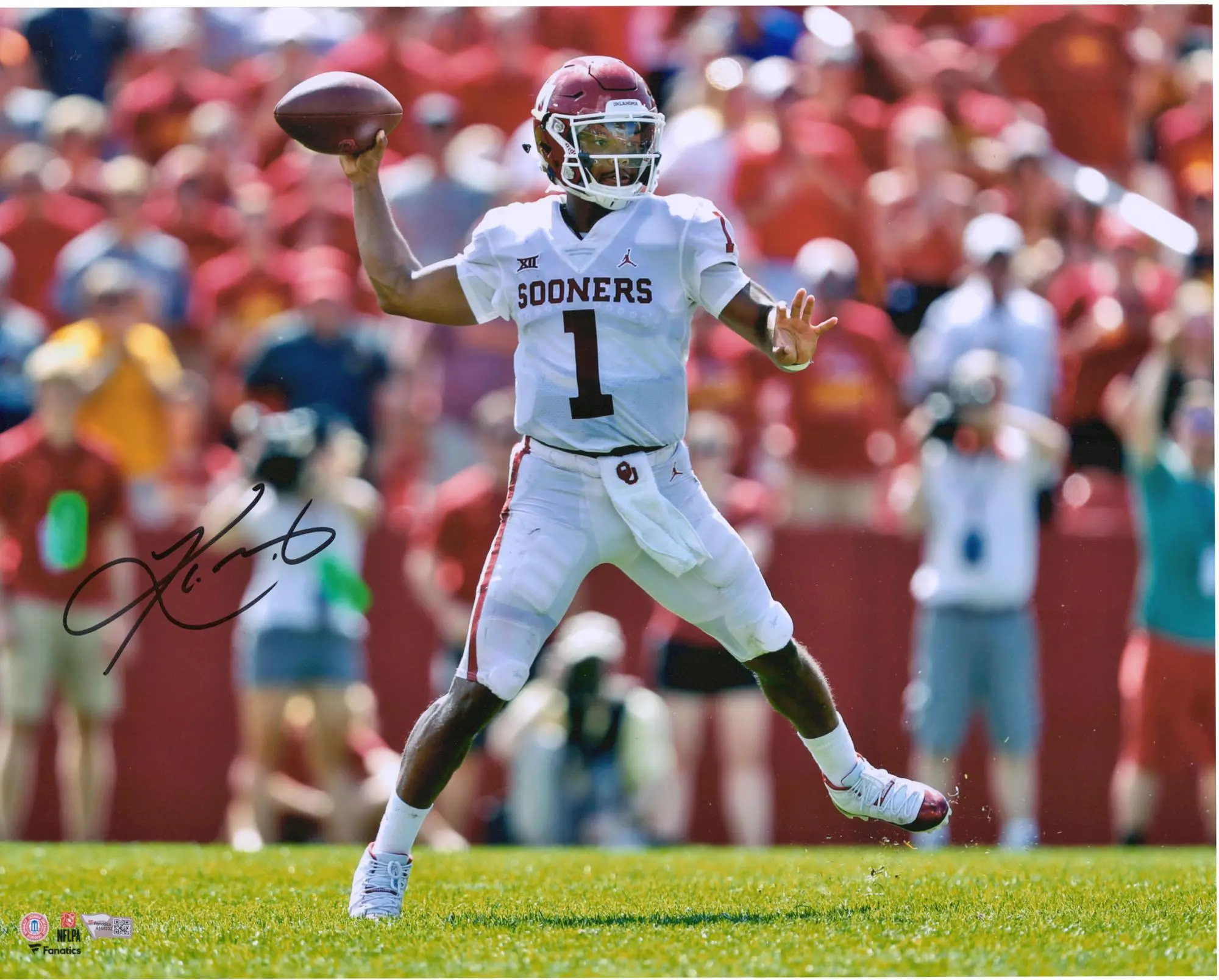 Kyler Murray Oklahoma Sooners Autographed 16" x 20" Jump Throwing Photograph - Fanatics Authentic Certified