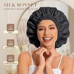 100% Mulberry Silk Bonnet Hair Wrap for Sleeping, Adjustable Silk Scrunchies Sleep Cap for Women Men Hair Care, Head Scarf Night Caps with Elastic Stay On Head, 1Pc(Black） Haircare Gift trucker hats women solar powered fan hat Heatless