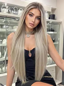 Topshe HD Frontal Wig, Natural Hairline, Gradual Platinum Blonde, Handmade 13x6 Realistic Frontal Design, Multi-Purpose Long Wigs, Glueless HD Wigs, No Glue Wig