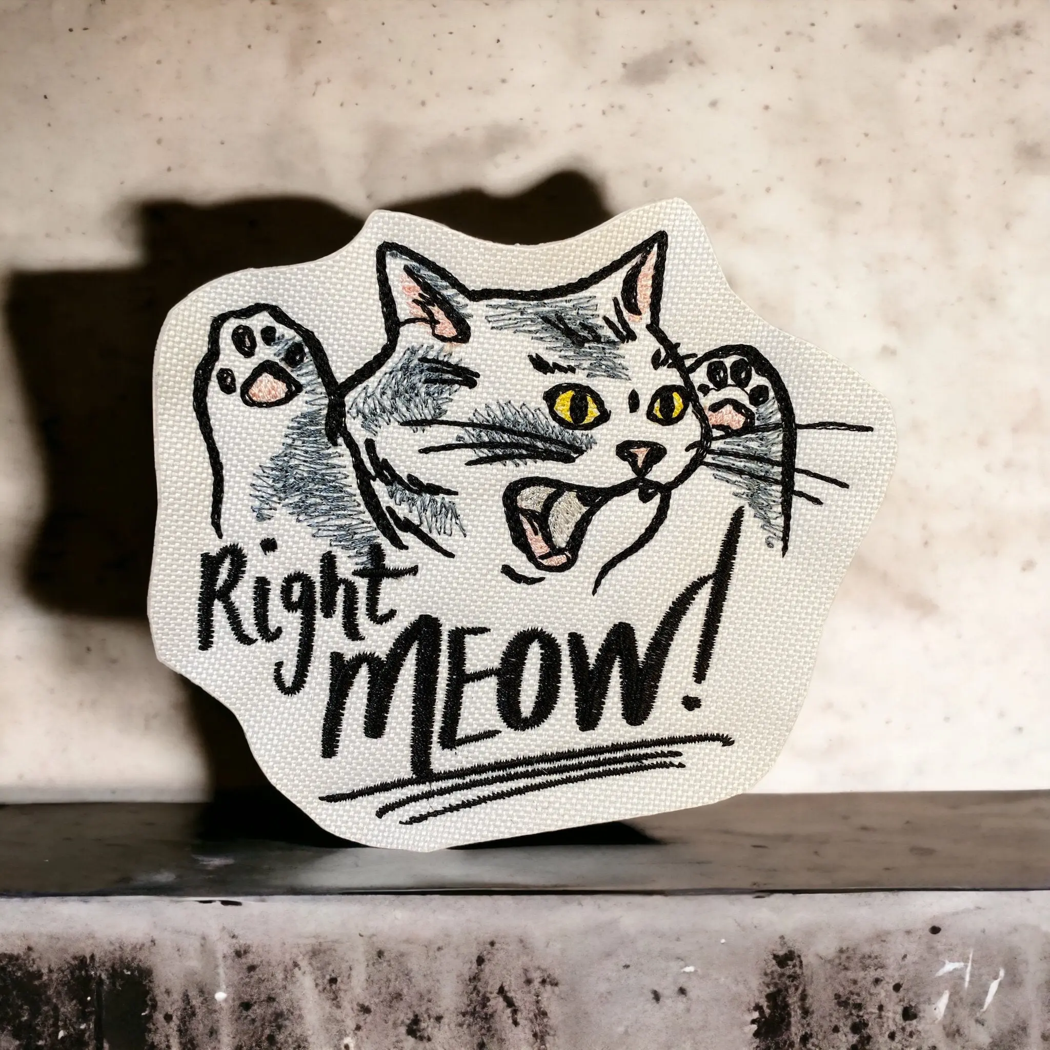Right Meow Embroidered Patch - Iron-On/Sew-On - Perfect for Personalizing Jackets, Backpacks - Great Gift for Cat Lovers