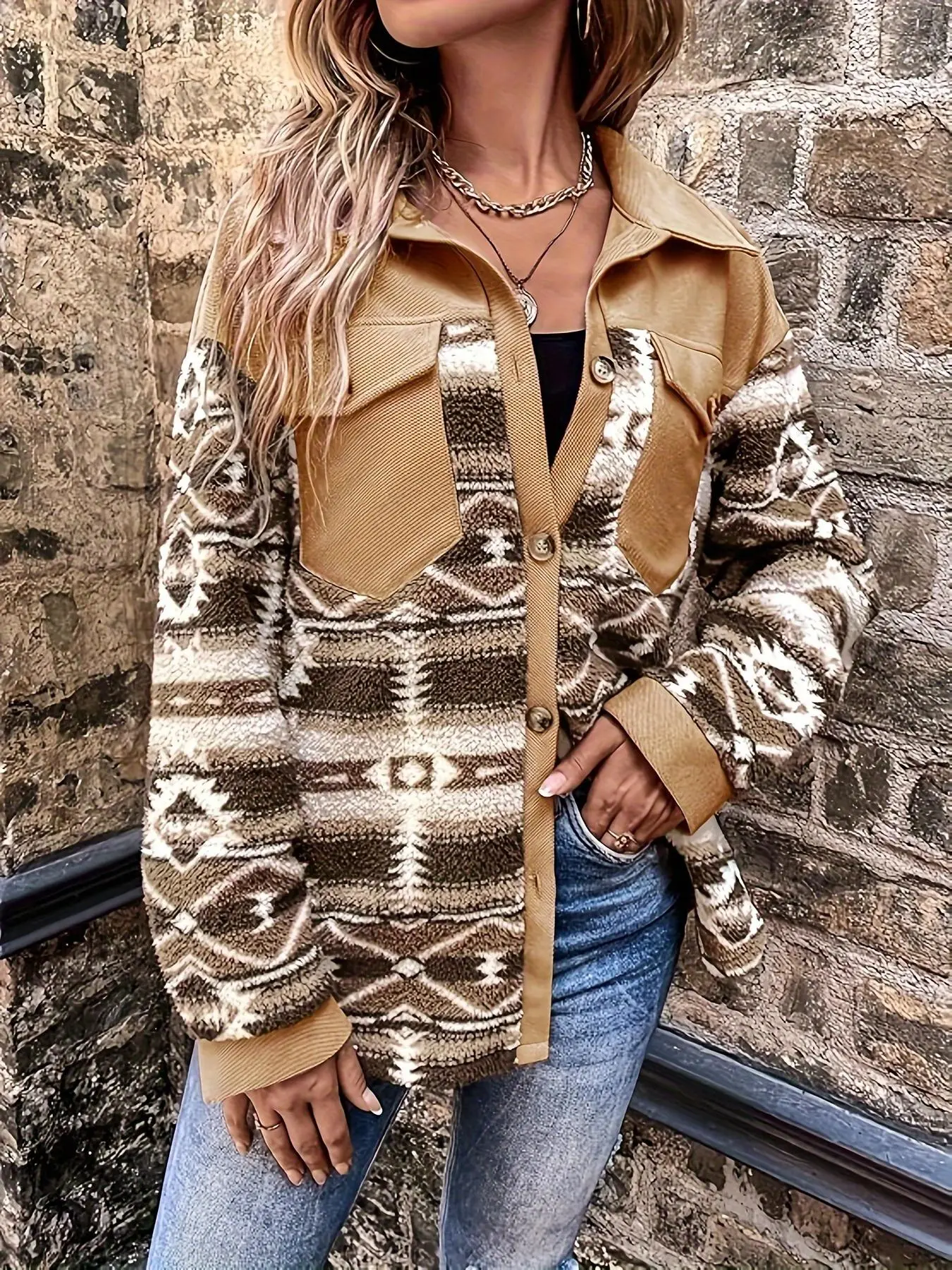 Autumn Winter New Fashion Women's Ethnic Style Plush Casual Coat Jackets, Woven Moderate Thick Fabric, Fitted Spring & Fall Outerwear, Casual Outdoor Outerwears