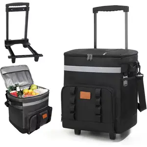 40- Can Rolling Cooler Backpack- Soft Cooler Bag with Wheels, Reflective Strips Bottle Opener- Lightweight Travel Tote for Outdoor, Beach, Picnic Camping, Insulated Backpack Cooler