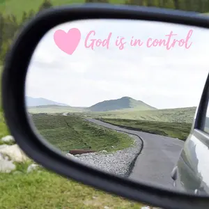 [Pack of 2pcs]God Is in Control Car Rearview Mirror Sticker, Car Rearview Mirror Decal, Car Decorative Sticker, Inspirational Vinyl Decals for Mirrors, Cars, Glass, Laptops