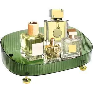 Dark Green Acrylic Perfume Organizer Bathroom Vanity Tray, Decorative Plastic Makeup Trays for Dresser Top Countertop Decor, organizador de perfumes
