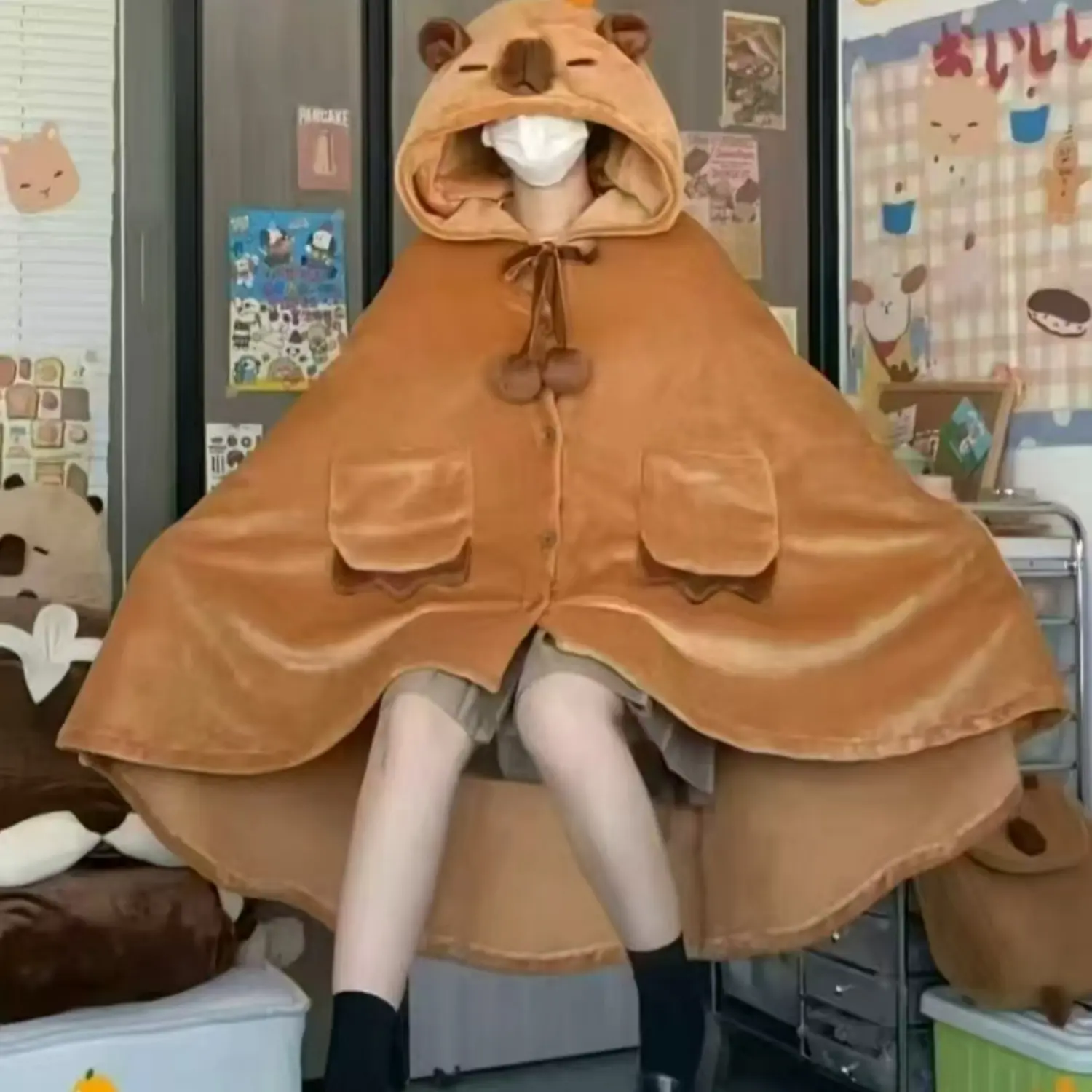 Ultimate Softness Capybara Wearable Blanket Hoodie – Full Coverage with Easy Movement,Oversized Warm and Cozy Flannel Blanket,,Capybara Gift for Adult, Cozy Hooded Blanket