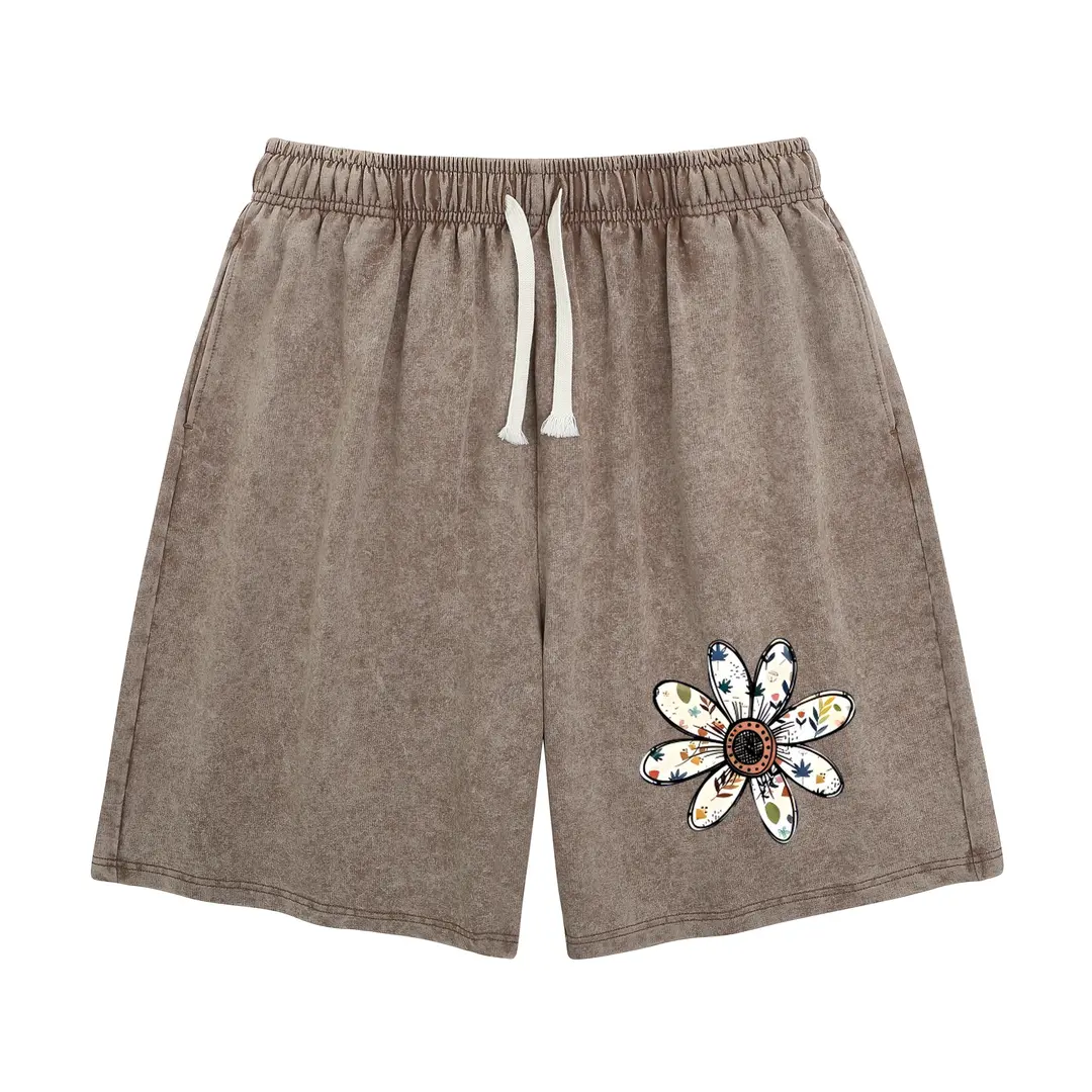 Women's Acid Washed Sweat Shorts, Soft Cotton Blend Casual Jogger Style with Pockets and an Elastic Drawstring Waist for Gym & Lounging, Fit, Bottom, Basic, Fabric, Customizable, Athletic, Polyester Blend, Lightweight, Raw Wash, One Back Pocket