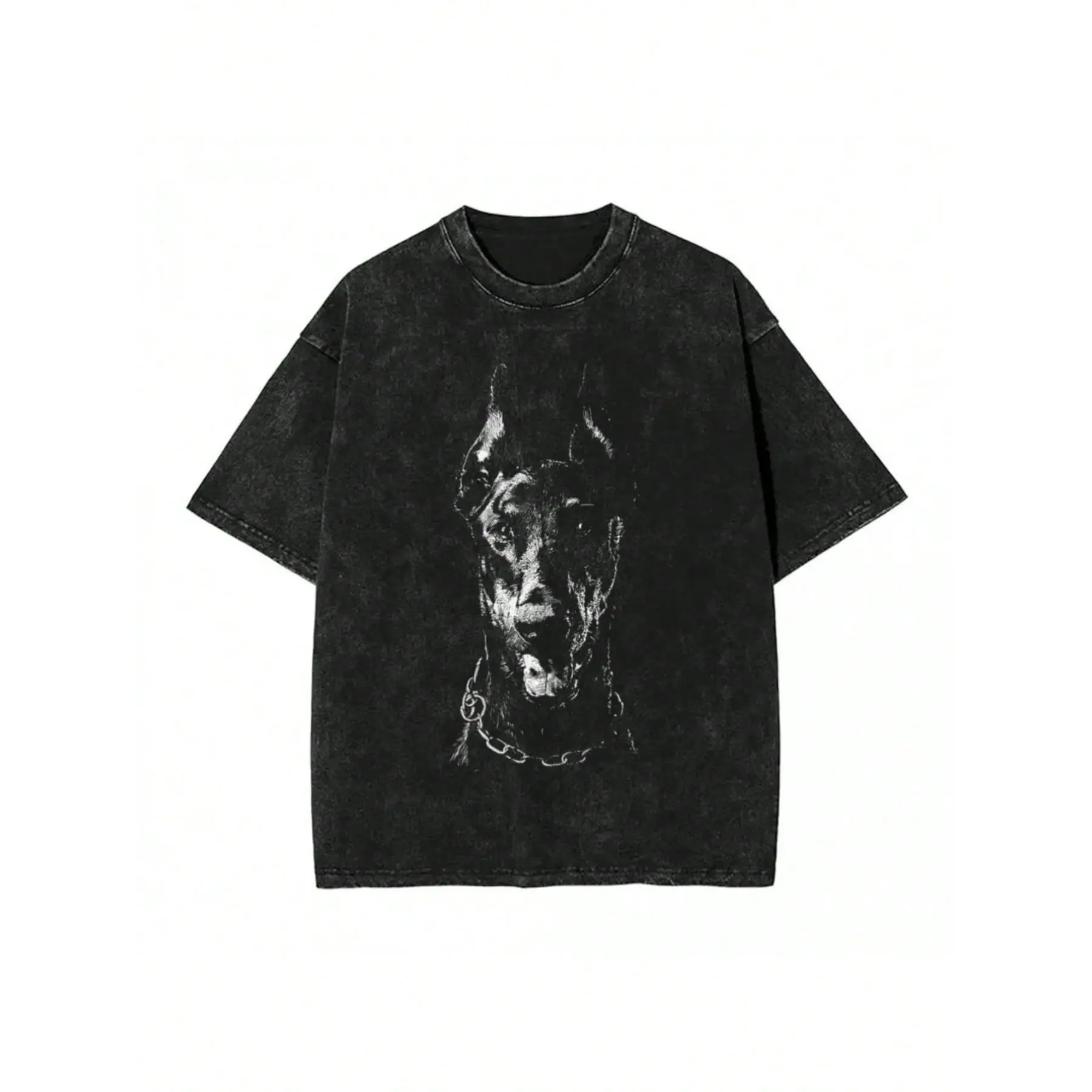 Men's Doberman Graphic Tops, Gothic Punk Vintage Washed 100% Cotton Loose Fit T-Shirt for Holiday Watch Party, Fabric, Menswear, Casual Fit