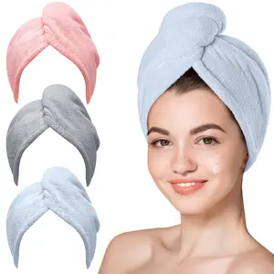 Microfiber Hair Towel,Turbans for Drying Wet Hair, Anti Frizz Hair Wrap Towels for Curly Hair Women (Blue,Grey,) , 3 packs