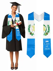 GraduationMall Guatemala Country Flag Graduation Stole Print Sash for Study Abroad International Students Class of 2026 Silky SatinCapeShawl Set
