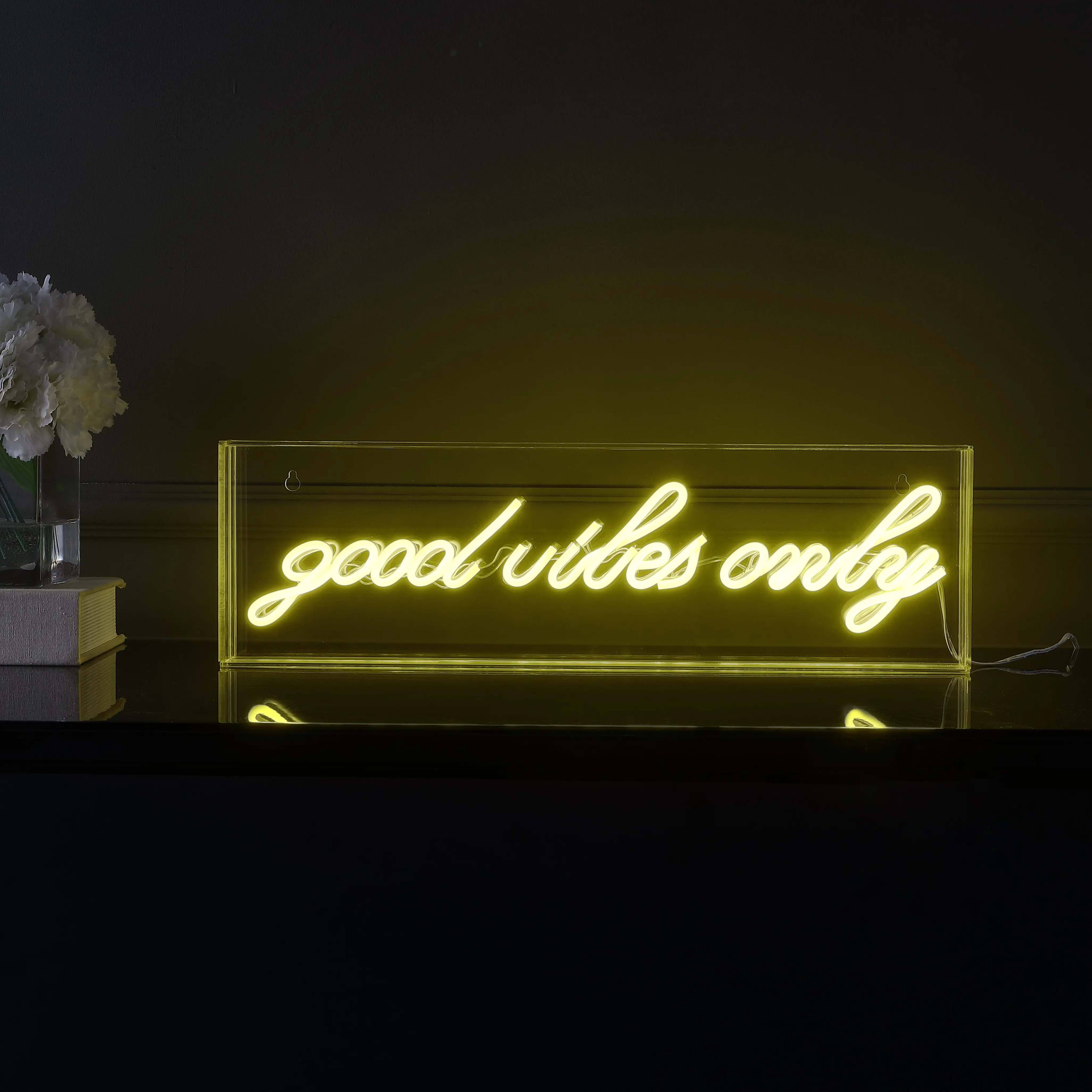 JONATHAN Y Good Vibes Only Contemporary Glam Acrylic Box USB-Operated LED Neon Sign - Modern Mood Lighting, Indoor Decorative Light, Room Decor, House Decor for Dorm, Living Room