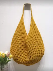 Large Capacity Crochet Shoulder Bag Lightweight Multi-functional Knitted Tote Trendy Commuter Bag Beige Pink Brown Black for Travel Beach Vacation Daily Use