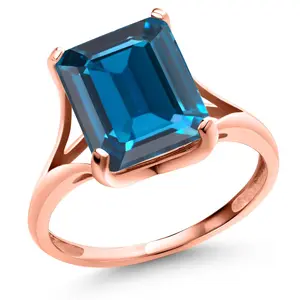 Gem Stone King 14K Rose Gold 11x9mm Emerald Cut Gemstone Birthstone Engagement Ring | Wedding Engagement Anniversary Promise Ring | Rose Gold Ring For Women