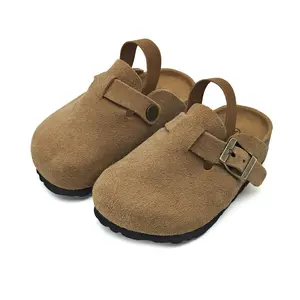 Lumubby Kids Suede Clogs Toddler Clogs Boys Girls Sandals Cork Footbed Indoor Outdoor Cute Classic Adjustable Buckle Round Toe Anti Slip Soft Footwear Comfortable Slip On Design