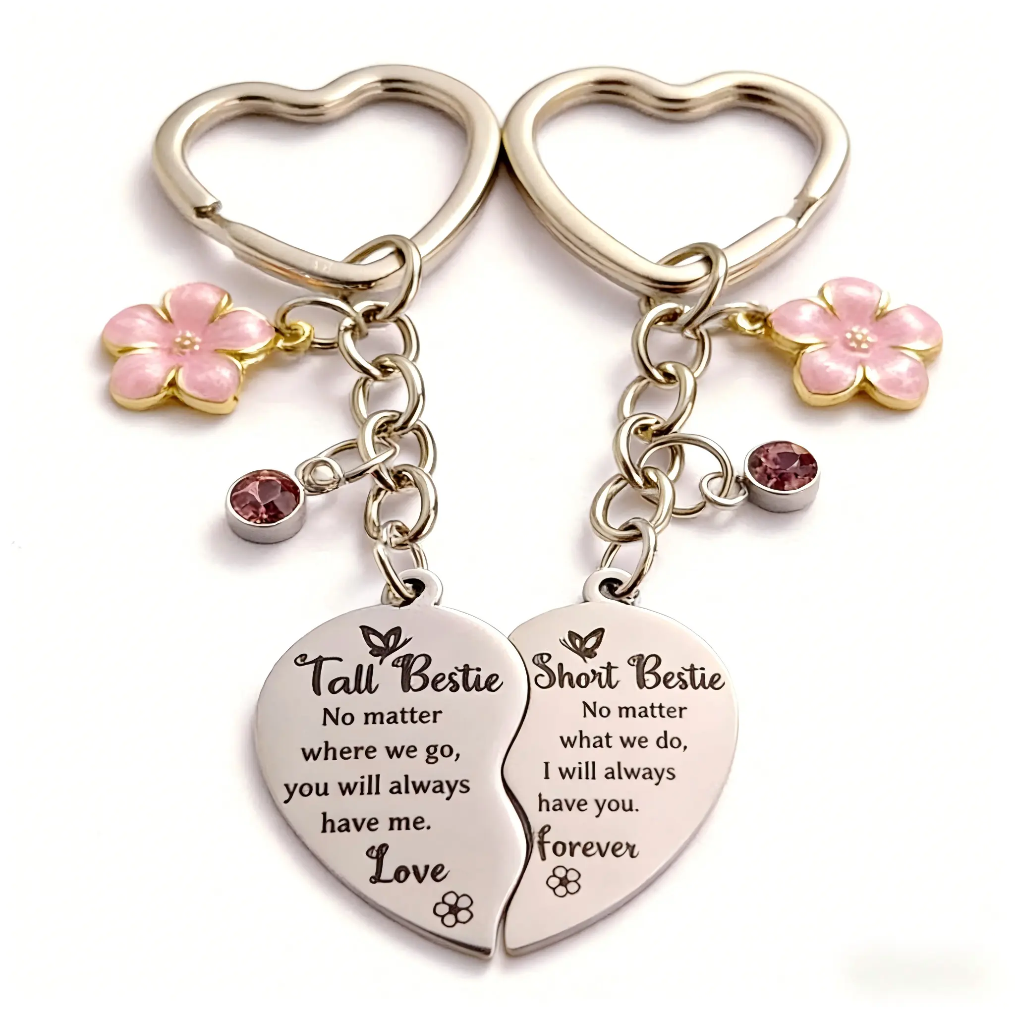 2PCS Perfect Pair Heart Keychains for Sisters & BFFs - Valentine's Day Gift Elegant Stainless Steel Keychains with Charming Design Ideal Friendship Gift for Birthdays Galentine's Day