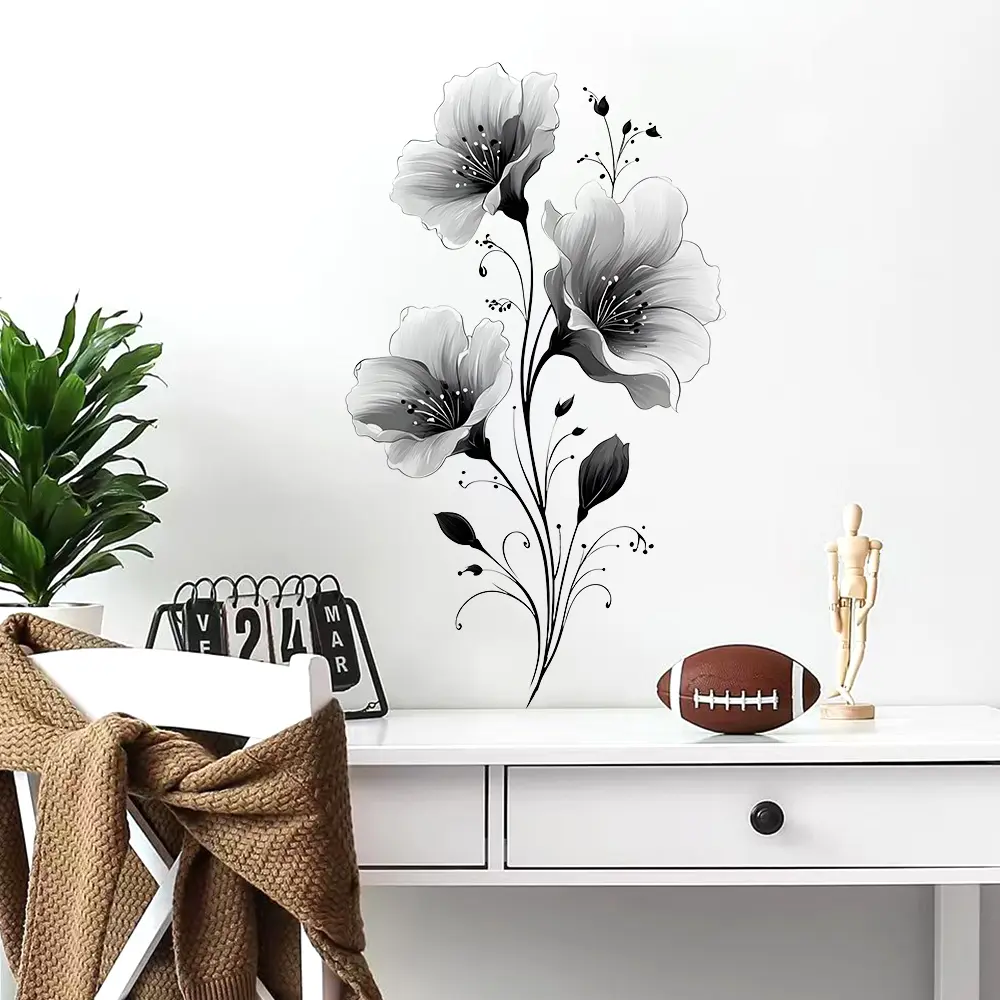 flower wall stickers, Vinyl wall stickers, tile stickers, 2D flat stickers, Decorative decal, Wall Decals, suitable for living room, bedroom, kitchen, door, wall, home decoration, PVC removable self-adhesive wall stickers