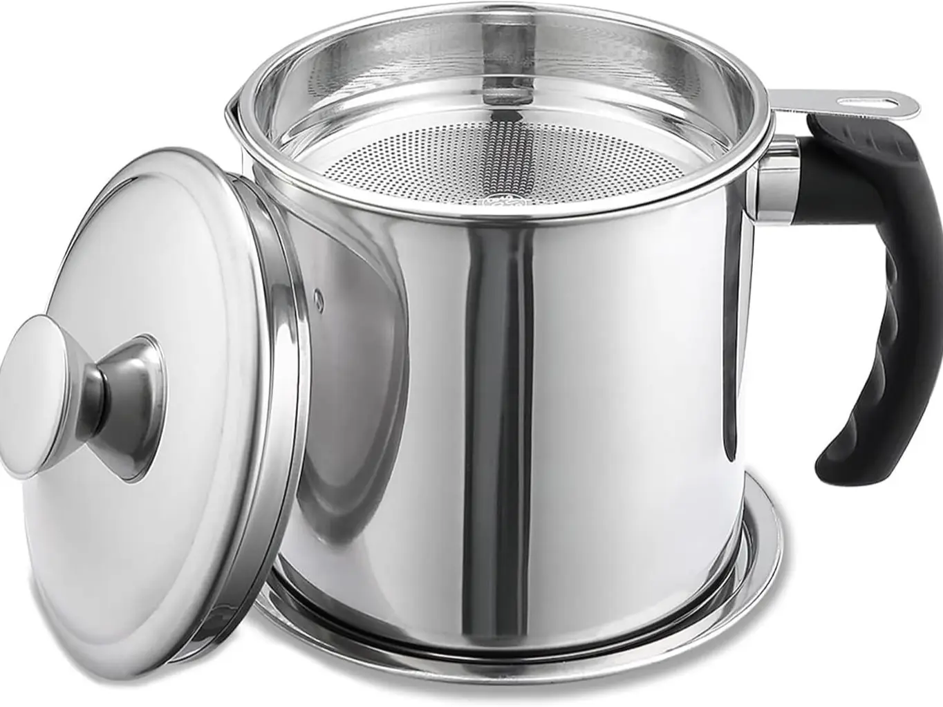 1.3L (40oz) Kitchen Grease Storage Container with Fine Mesh Strainer, Lid, Holes, Sifter, Handle & Small Pour Spout - Essential Family Utensil for Oil Storage, Food Colander Kitchenware, Strainers for Kitchen, Filters