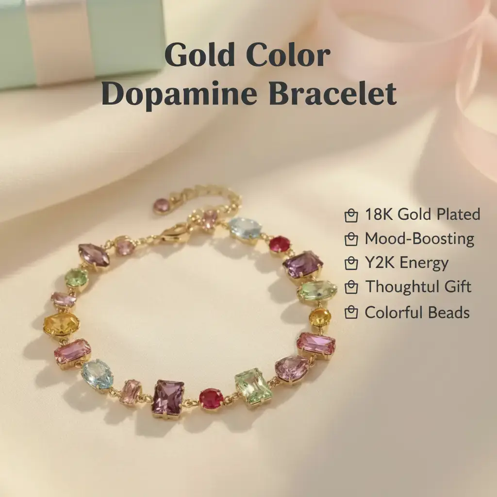 Dopamine Candy Bracelet Women 18K Gold Plated Mood-Boosting Beaded Bracelet Y2K Energy Bracelet Cute Girl Thoughtful Gift for Girlfriends and Besties Her Jewelry Valentine's Gift GF Gift Colorful Bracelet TikTok Shop Spring Refresh