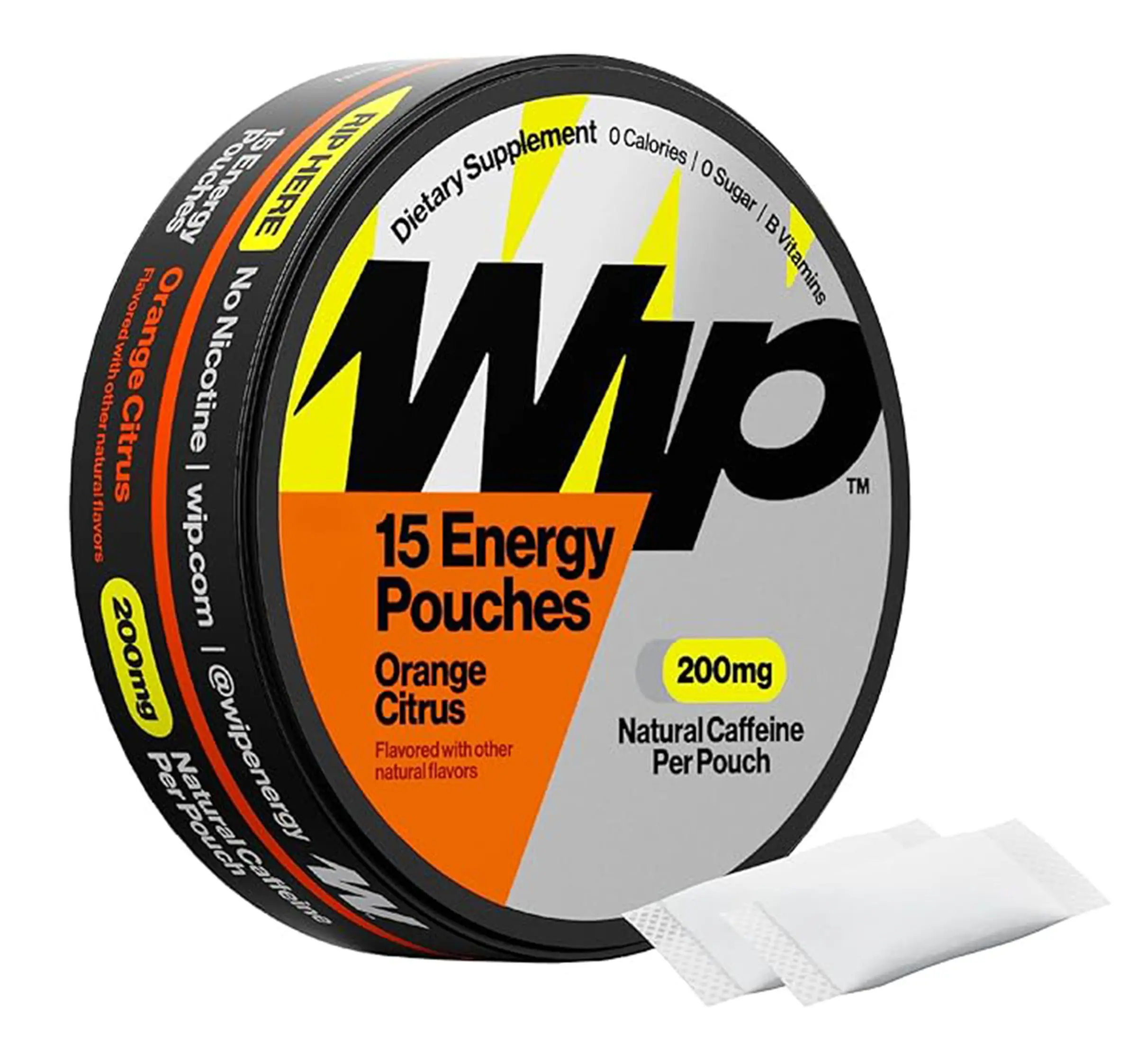 Wip Energy Pouches | 200mg Natural Caffeine | Vitamins and Minerals | Orange Citrus | 15 Pouches Per Can | 1 Can