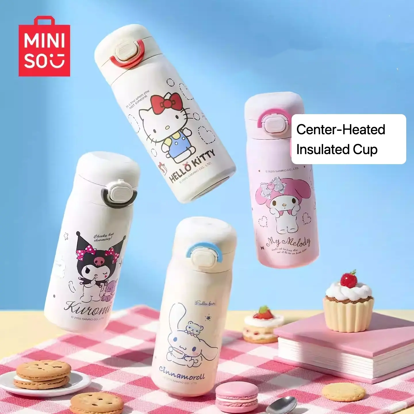 [back to school]MINISO SR Insulated Straw Kitty Flask - 320ml Leak-Proof Drinkware for Girls, School Essential, Perfect New Year Gift, Summervibes (HK Mel KR Design), Flasks
