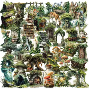 50pcs Cartoon Green Forest Transparent PET Material Series Graffiti Stickers Suitable for Luggage, Phone Cases, Laptops, Helmets, Skateboards Waterproof Decoration DIY Creative Stickers