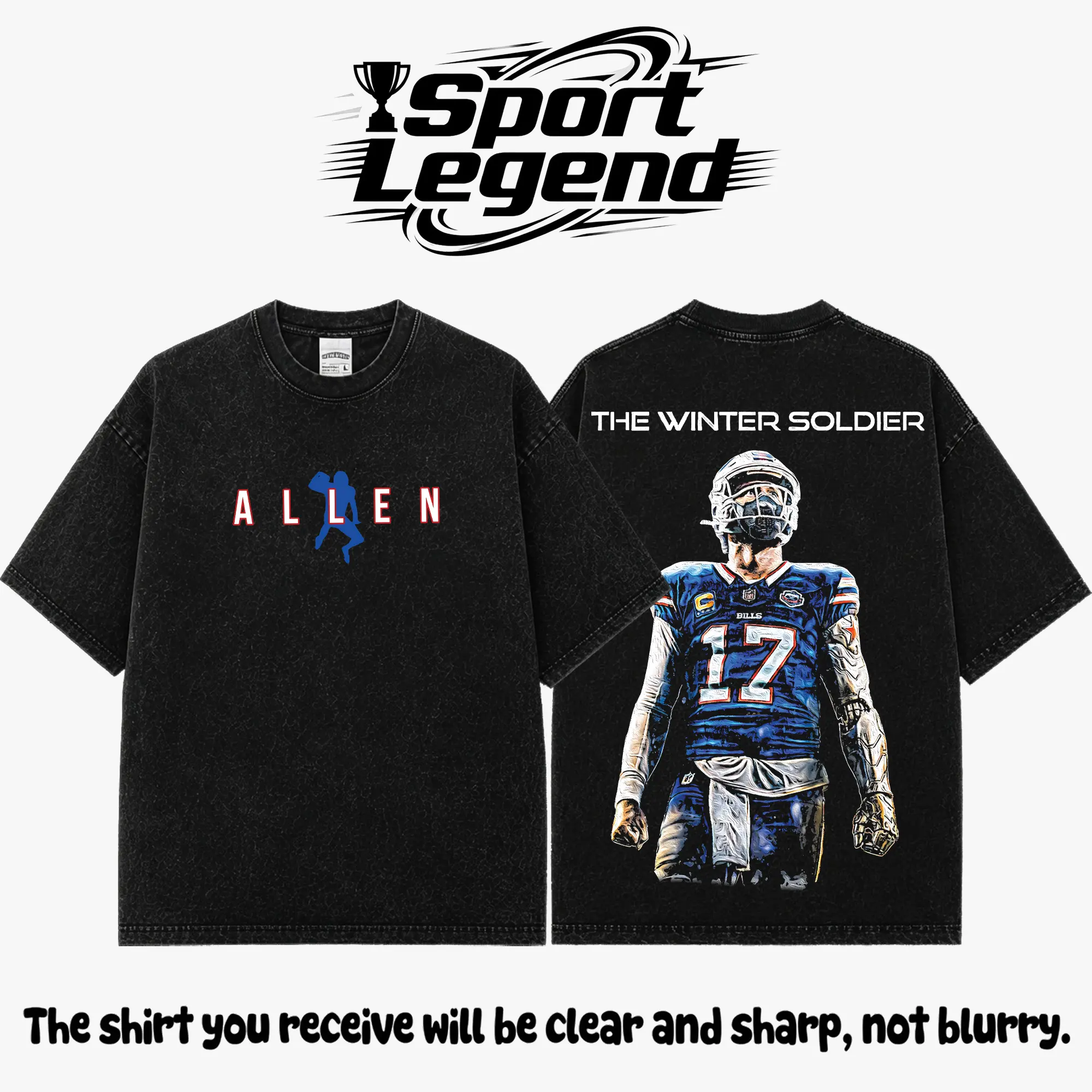 Josh Allen #17 Premium Acid Washed Cotton T-Shirt, Buffalo Football Fan Graphic Tee, Vintage Game Day Shirt, Heavyweight Washed Tee, Unisex Football Apparel Gift