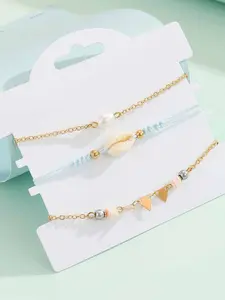 3 Piece Set Simple Artificial Shell Pearl Beaded Bracelet Adjustable, Elegant Jewelry Bracelet, Geometric Design Casual Style, Perfect Holiday Beach Gift