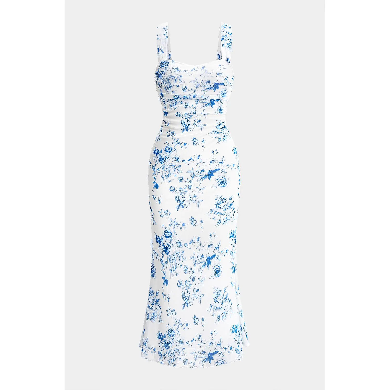 Ditsy Floral Print Mesh Sleeveless Midi Dress
