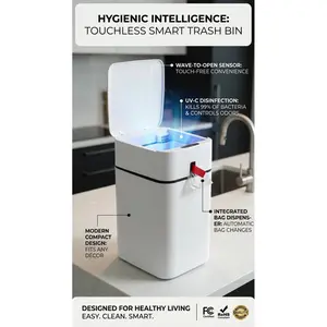 Nexapick 13L-18L Smart Auto-Sealing Trash Can, Hands-Free Motion Sensor Garbage Bin with Type-C Charging, Food-Grade PP+ABS, Built-in Bag Storage for Kitchen Bathroom Office