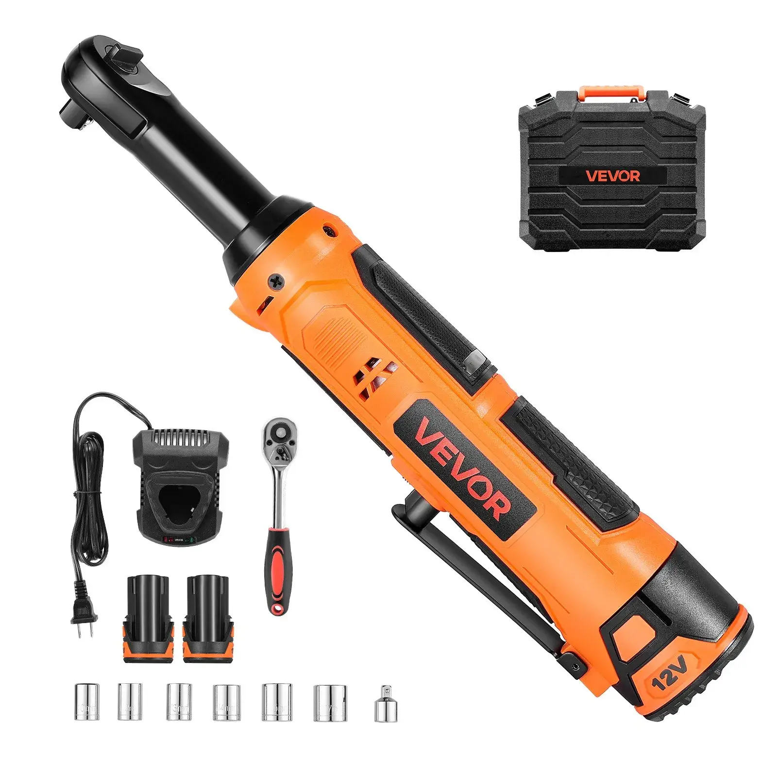 【Summerfinds】VEVOR Cordless Ratchet Wrench,3/8 inch Drive230 RPMup to 33 ft-lbs of TorqueBattery Powered Electric Ratchet Wrench Set with Two 2.0Ah BatteriesChargerSocketsAdaptor and Carrying Case