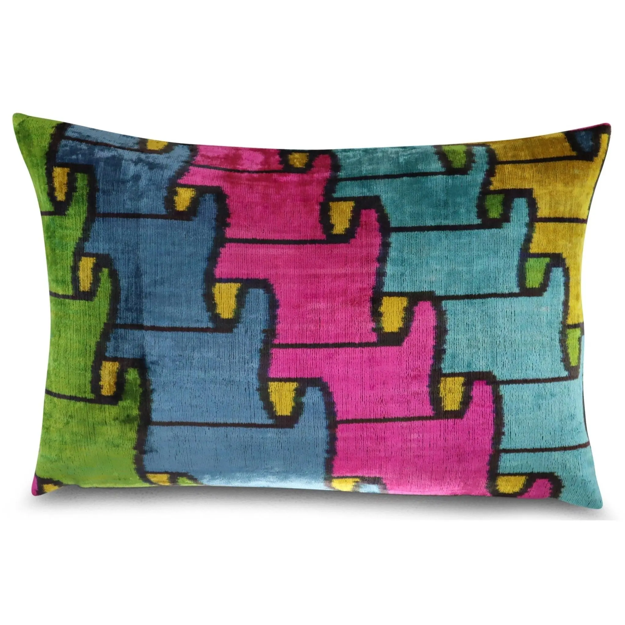Canvello Multi Color Rainbow Handmade 16x24 Silk Velvet Pillow, Organic Veg Dyed, Down/Feather Filled