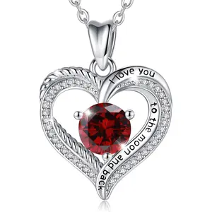 Heart Necklace 925 Sterling Silver Cubic Zirconia Birthstone Pendant Necklaces for Women Girls I Love You to The Moon and Back Necklaces Anniversary Birthday Valentine's Mother's Day Gift for Mother Girlfriend Wife