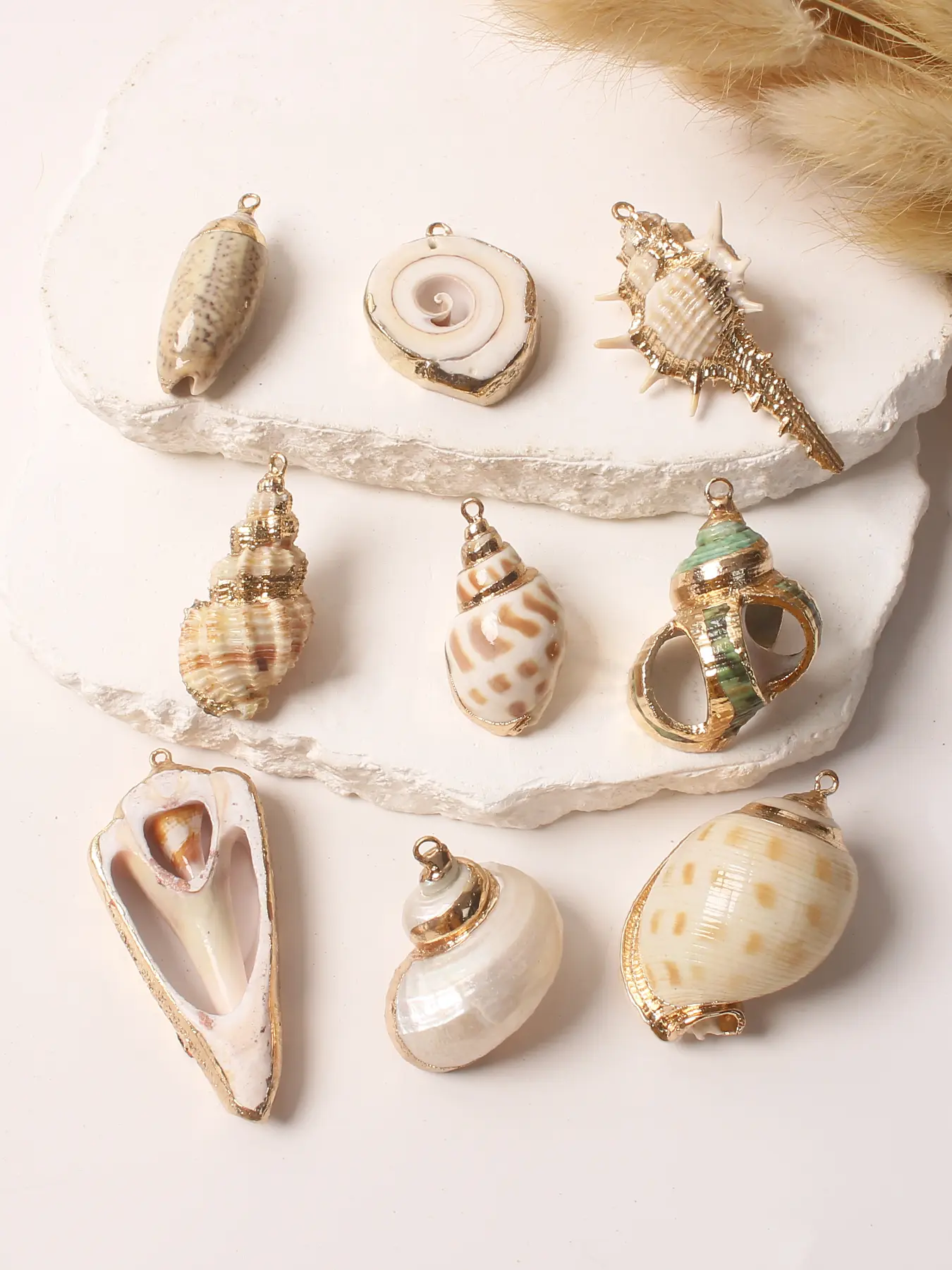 9pcs Ocean Style Conch Shell Pendants Set, Women's Beachy Vibes Jewelry DIY Accessories, Perfect for Making Necklaces and Earrings
