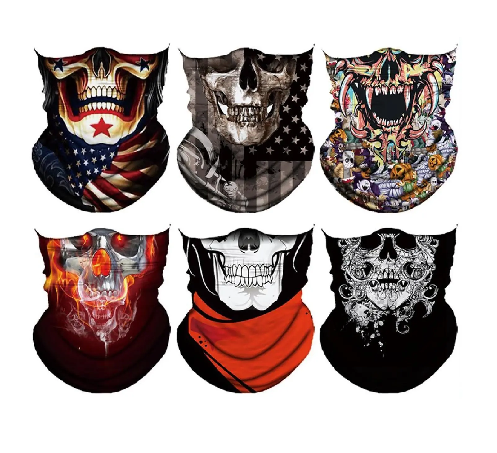 Yeomoo 6pcs Halloween Headwear Set - Face Masks, Neck Gaiter Shield, Elastic Balaclava, Headbands, Skull Bandana (Adds Spooky Party Style), Windproof Sun Protection for Male Biking, Universal One Size