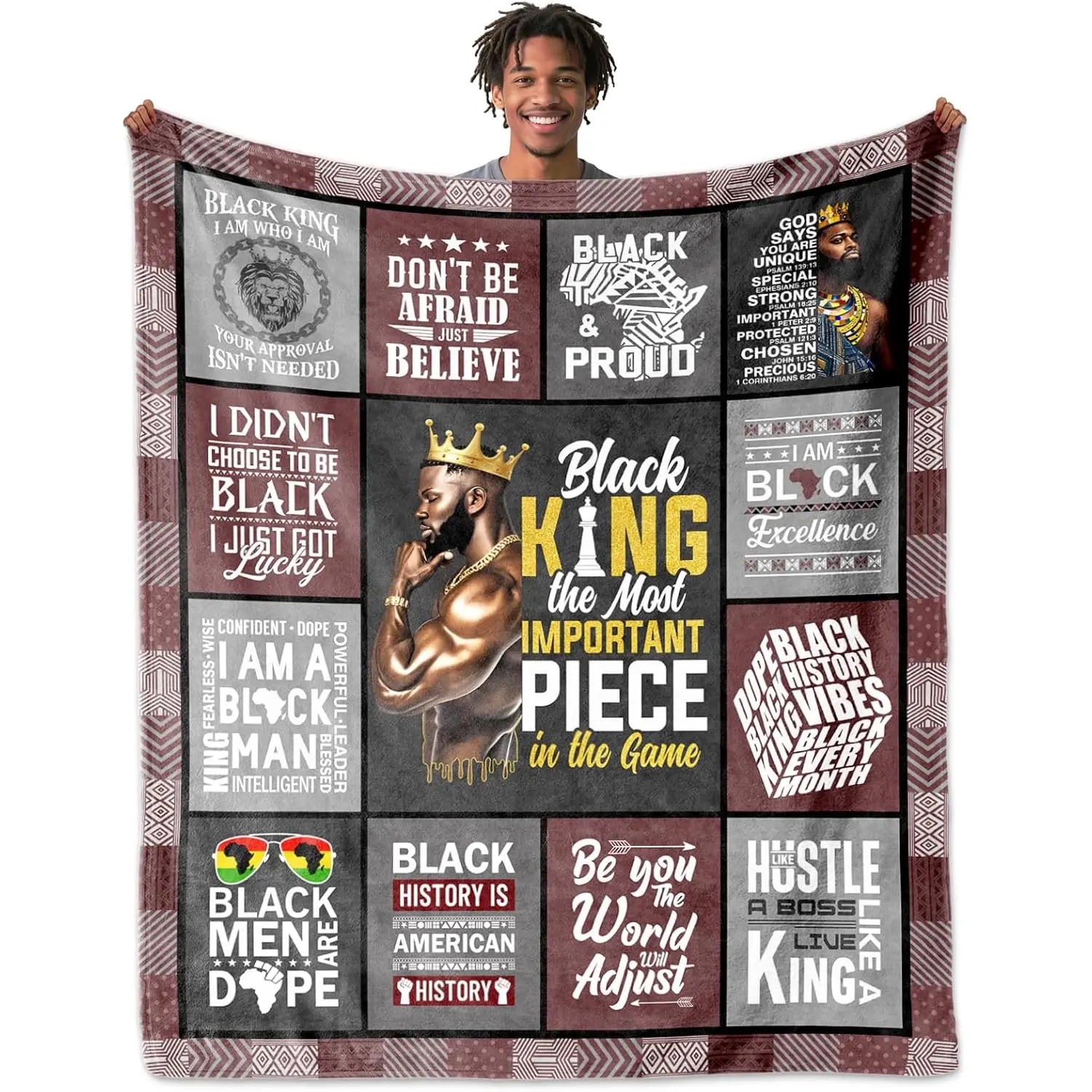 Vintage Cartoon Print African American Male Polyester Flannel Blanket - Cozy Aesthetic Casual Blanket, Soft, Durable, Breathable, Multi-Size, Machine Wash, All-Season Bedding Throw for Home Lounge, Mens Gift for Boyfriend, Breathable Warmth