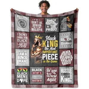 60x50in Soft Durable Printed Vintage Classic African American Men's Flannel Polyester Blanket, All-Season Cozy Bedding Throw, Ideal Father's Day Gift for Boyfriend