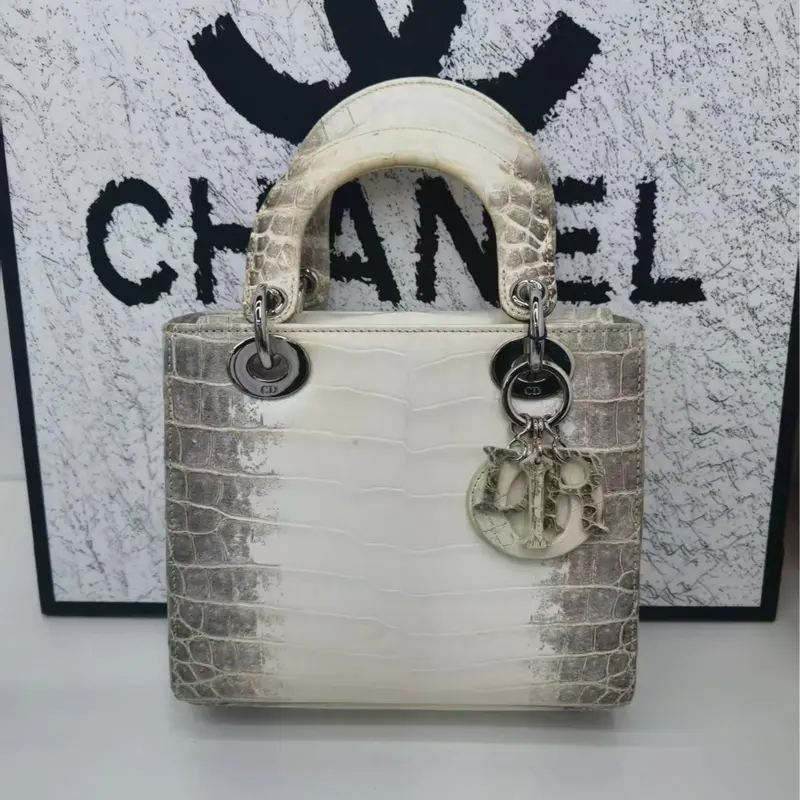 Pre-owned Dior Cowhide Shoulder Bags Beg Bahu Lady Mini Kulit Buaya Putih dengan Perincian Perak