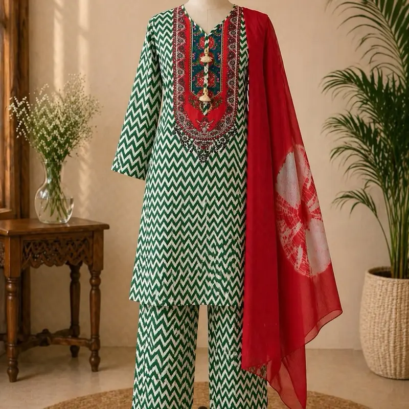 Green Striped Three Piece Suit