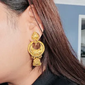 Women's Gold-Tone Geometric Ramlila Dangle & Large Ear Hoops Set - Metal-Coated Fashionable Jewelry Accessories for Special Occasions