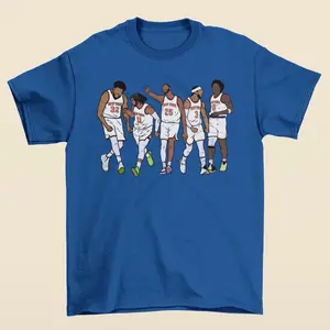 KAT, Brunson, Mikal, Hart & OG New York Basketball T-Shirt - Men’s Adult Sizes, 100% cotton tee, unisex style