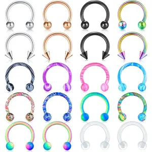 16G Stainless Steel Horseshoe Nose Septum Rings Piercing Jewelry Cartilage Helix Tragus Earring Hoop Lip Horseshoe Piercing Retainer for Women Men 6mm 8mm 10mm