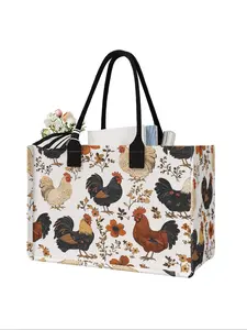 Large Capacity Rooster Print Storage Bag, Durable Handle, Space Saving Multi-Purpose, Reusable Bag, Ideal for School, Travel, Shopping