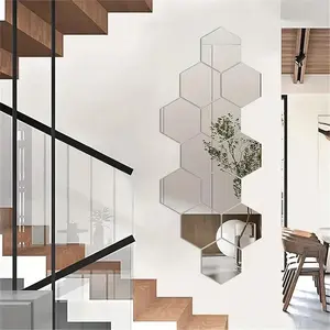 Hexagon Shaped Acrylic Mirror Wall Sticker, Self Adhesive Wall Decal, Modern Home Decor for Living Room Bedroom Staircase, Ornaments