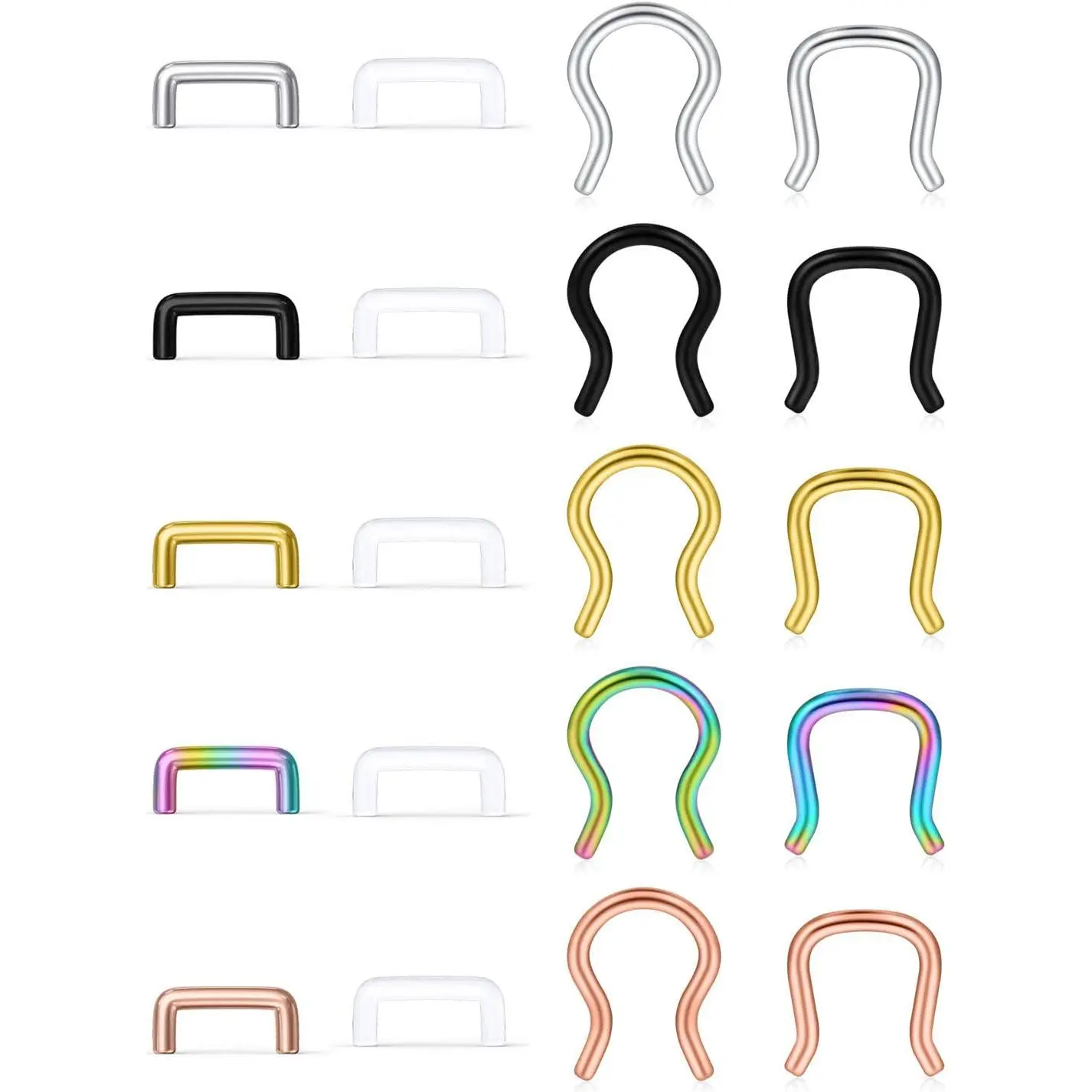 20 count 14G 16G Clear Flexible Septum Retainer Plastic & Surgical Steel Nose Septum Ring Piercing  for Women Men