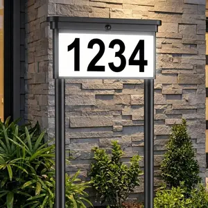 DERAYSION  Solar Address Sign Light Outdoor, 29.5" Tall IP65 Waterproof Solar House Number Sign with DIY Number/Letter Kit, 12 Lighting Modes (Warm White/Color Changing) Double Sided Solar Address Plaque for Yard, Mailbox, Wall Decor outdoorfun