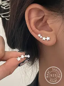 S925 Sterling Silver Star Design, Fashionable Artificial Gemstone Decor Earrings for Women, Ear Studs, Trendy All-match & Exquisite Jewelry for Birthday Gift
