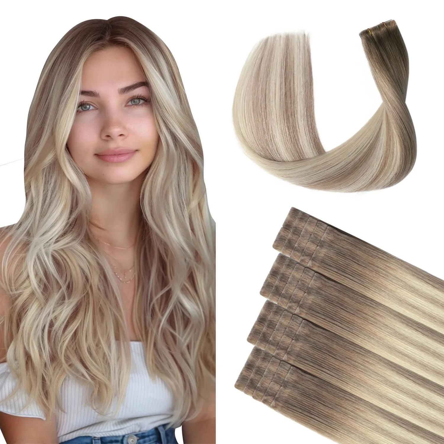XDhair Invisi Edge Tape in Hair Extensions Real Human Hair 20pcs 40g-60g 14inch-22inch Straight Natural Invisible Tape in Hair Extensions for Women