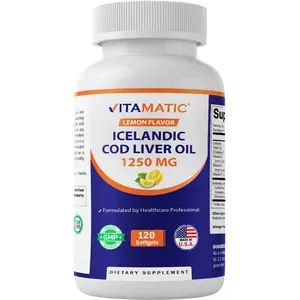Vitamatic Icelandic Cod Liver Oil Capsules 1250mg 120 Softgels (Lemon Flavor) - Promotes Cardiovascular Health