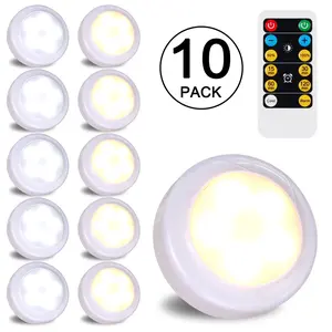 10-Pack Wireless Remote Control LED Cabinet Push Lights, Cool/Warm Adjustable Bulk Pack Indoor Under-Cabinet Lighting for Kitchen, Powered by 3×1.5V AA Batteries (Excl.), Remote Needs 2×1.5V AAA Batteries (Excl.)