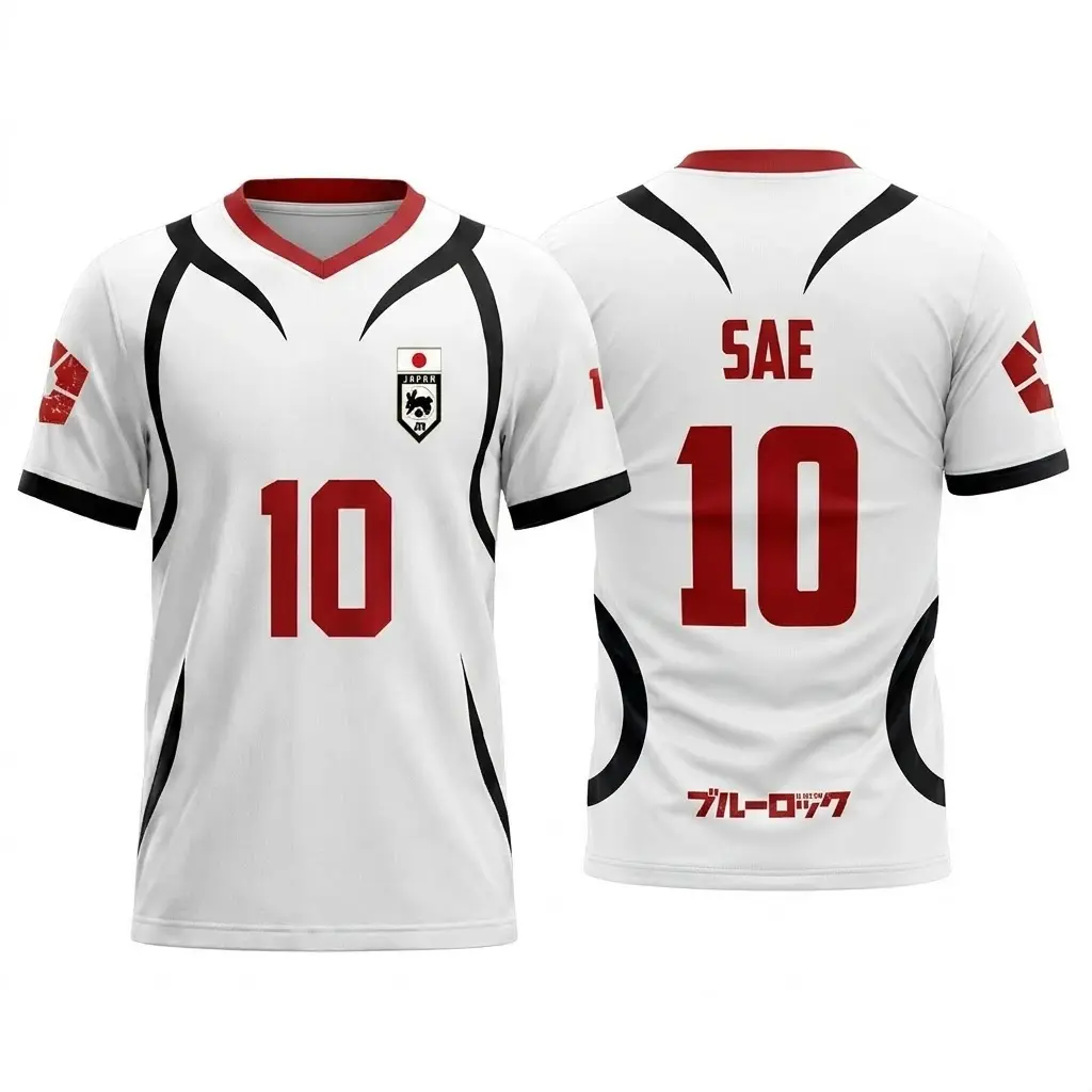 Blue Lock Sae Itoshi 10 Japan Soccer Jersey, Anime Manga Football Shirt, White Red Black Athletic Sports Tee, Japanese Anime Cosplay Streetwear V-Neck Top, Breathable Mens Training Gym Shirt Gift